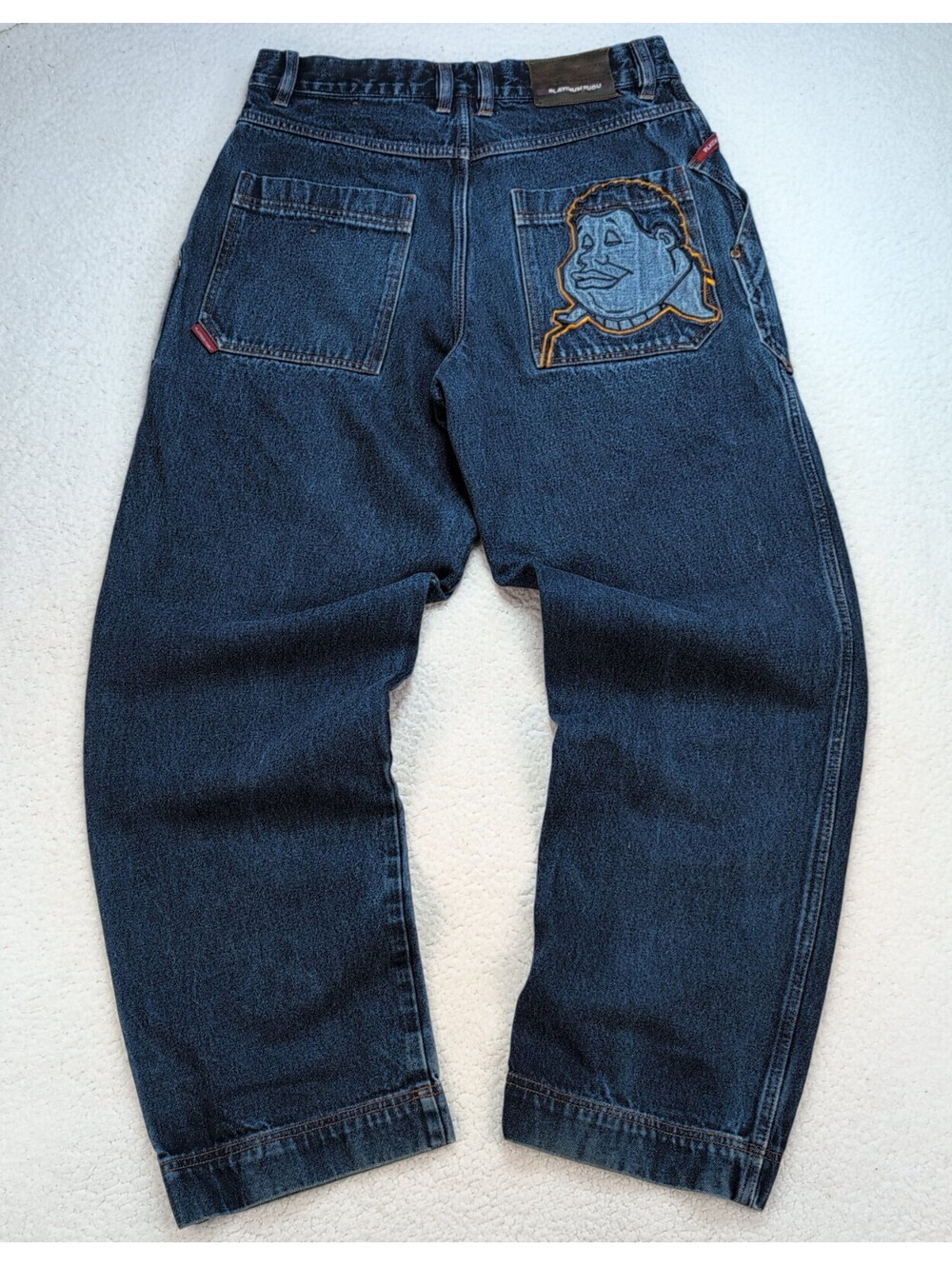 Platinum FUBU Mens 32x34 Blue Baggy Jeans Embroidered Logo Hip Hop